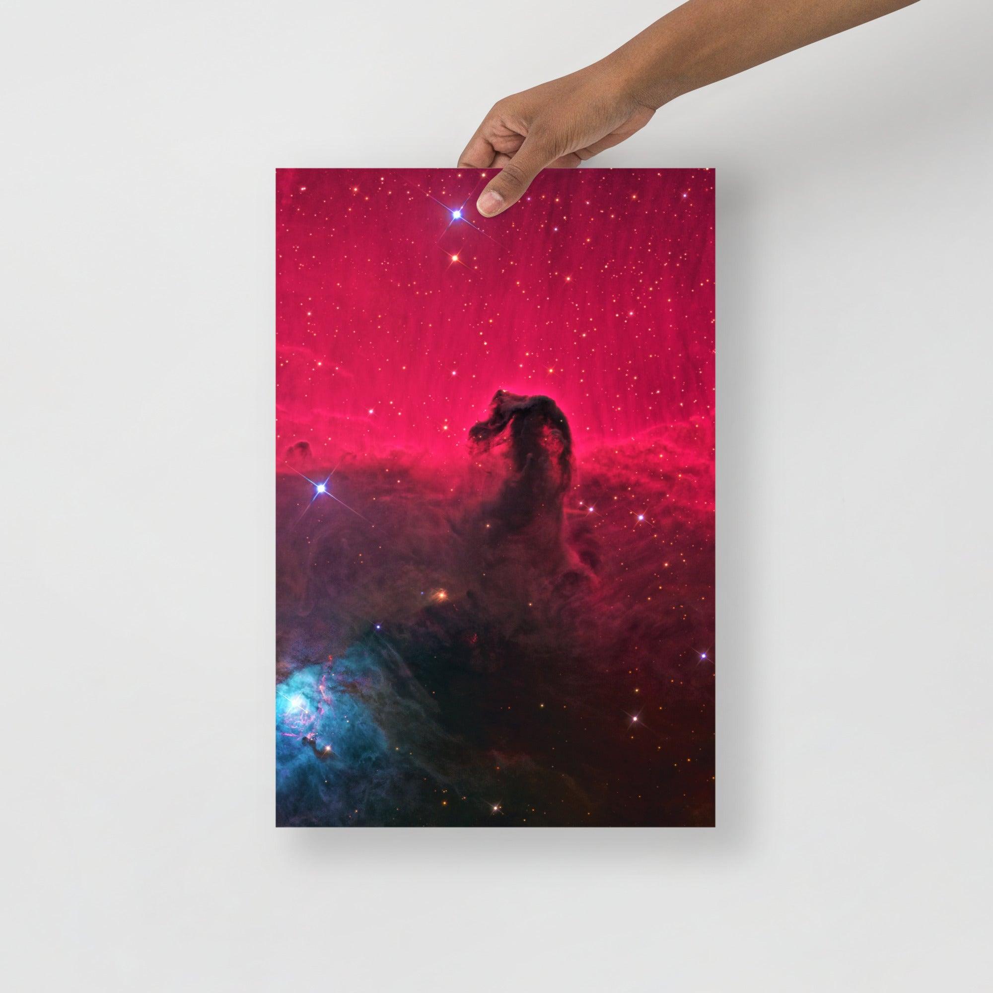 A Horsehead Nebula poster on a plain backdrop in size 12x18”.