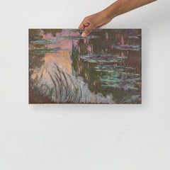 A Water Lilies by Claude Monet poster on a plain backdrop in size 12x18”.