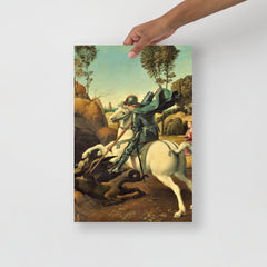 A Saint George And The Dragon by Raphael poster on a plain backdrop in size 12x18”.