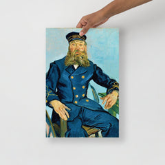 A Postman Joseph Roulin by Vincent van Gogh poster on a plain backdrop in size 12x18”.