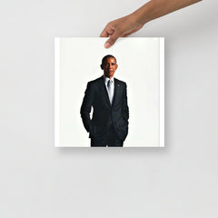 A Barack Obama poster on a plain backdrop in size 14x14”.