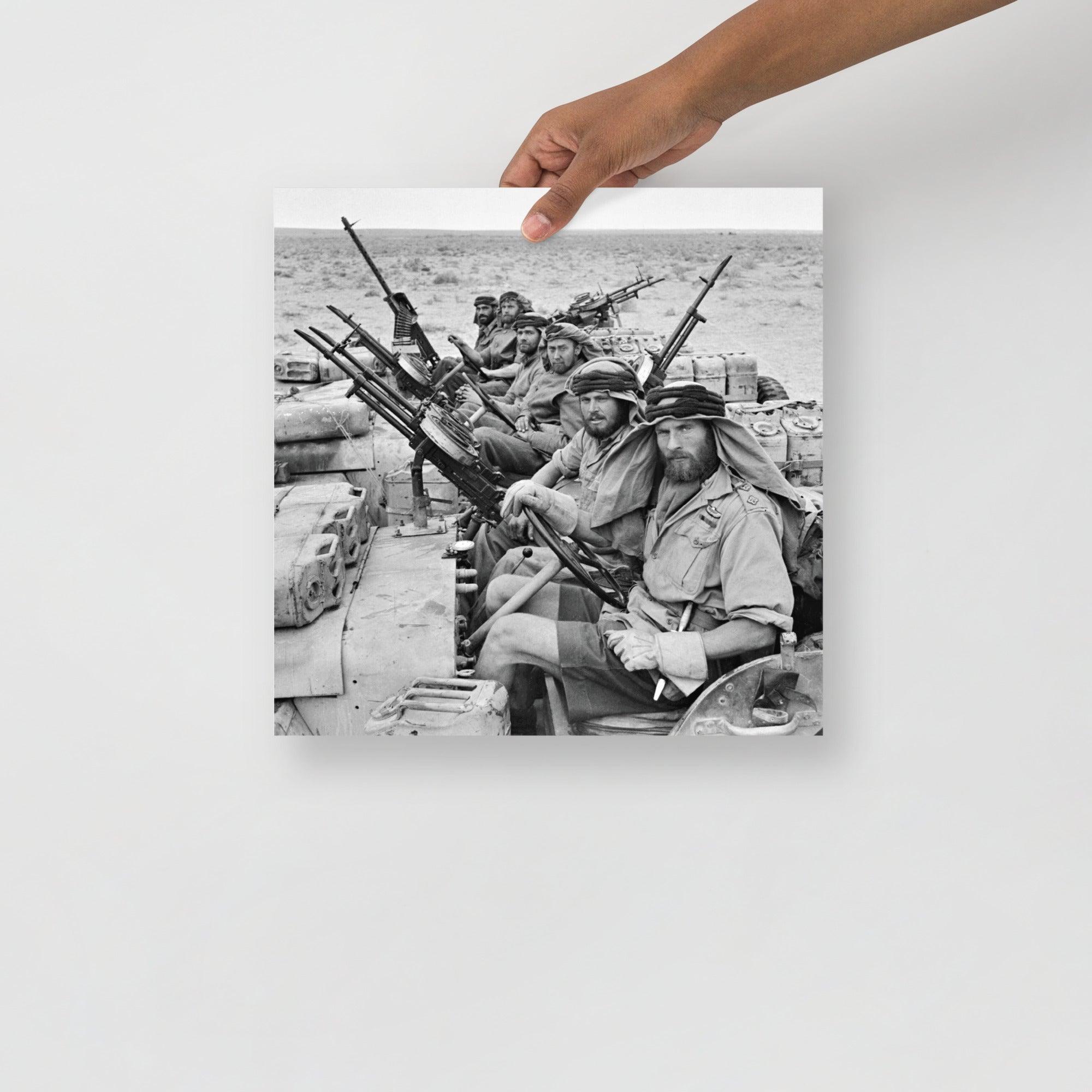 A Special Air Service in North Africa poster on a plain backdrop in size 14x14”.