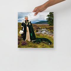 The Queen at Her Balmoral Estate poster on a plain backdrop in size 14x14”.