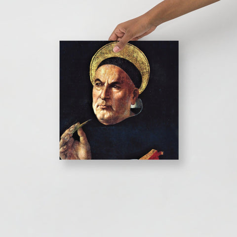 Image of A St. Thomas Aquinas by Sandro Botticelli poster on a plain backdrop in size 14x14”.
