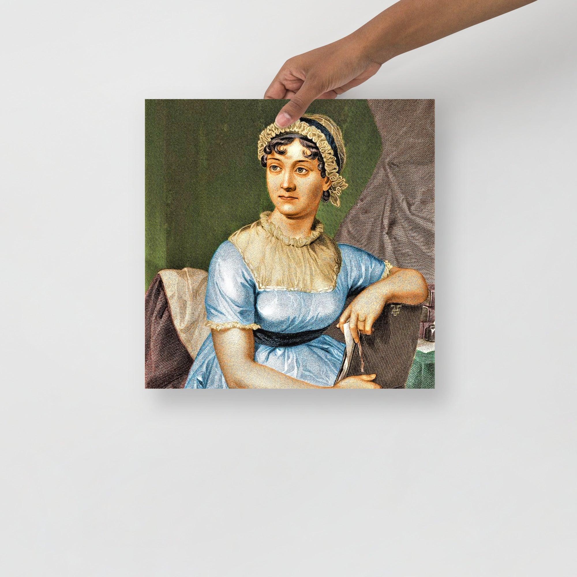 A Jane Austen poster on a plain backdrop in size 14x14”.