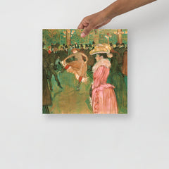 An At the Moulin Rouge: The Dance by Henri Toulouse-Lautrec poster on a plain backdrop in size 14x14”.