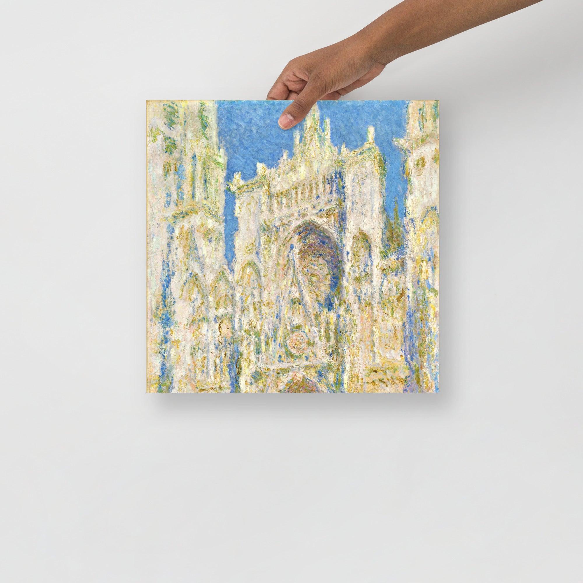 A Rouen Cathedral, West Facade by Claude Monet poster on a plain backdrop in size 14x14”.
