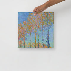 A Poplars on the Bank of the Epte River by Claude Monet poster on a plain backdrop in size 14x14”.