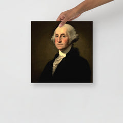 A George Washington by Gilbert Stuart poster on a plain backdrop in size 14x14”.