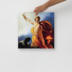 A Prometheus Brings Fire to Mankind by Heinrich Fuger poster on a plain backdrop in size 14x14”.