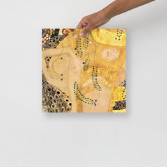 A Water Serpents I by Gustav Klimt poster on a plain backdrop in size 14x14”.