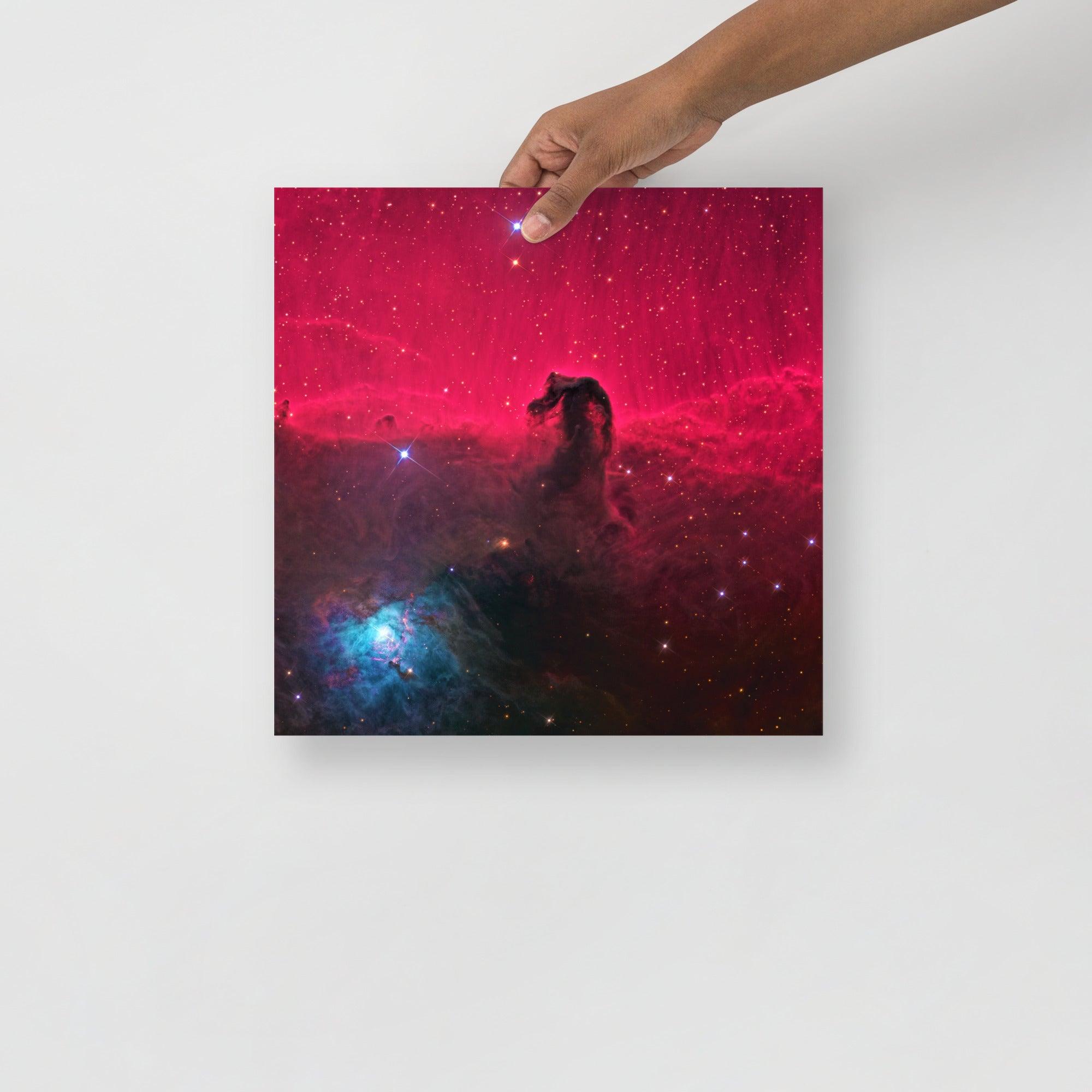 A Horsehead Nebula poster on a plain backdrop in size 14x14”.