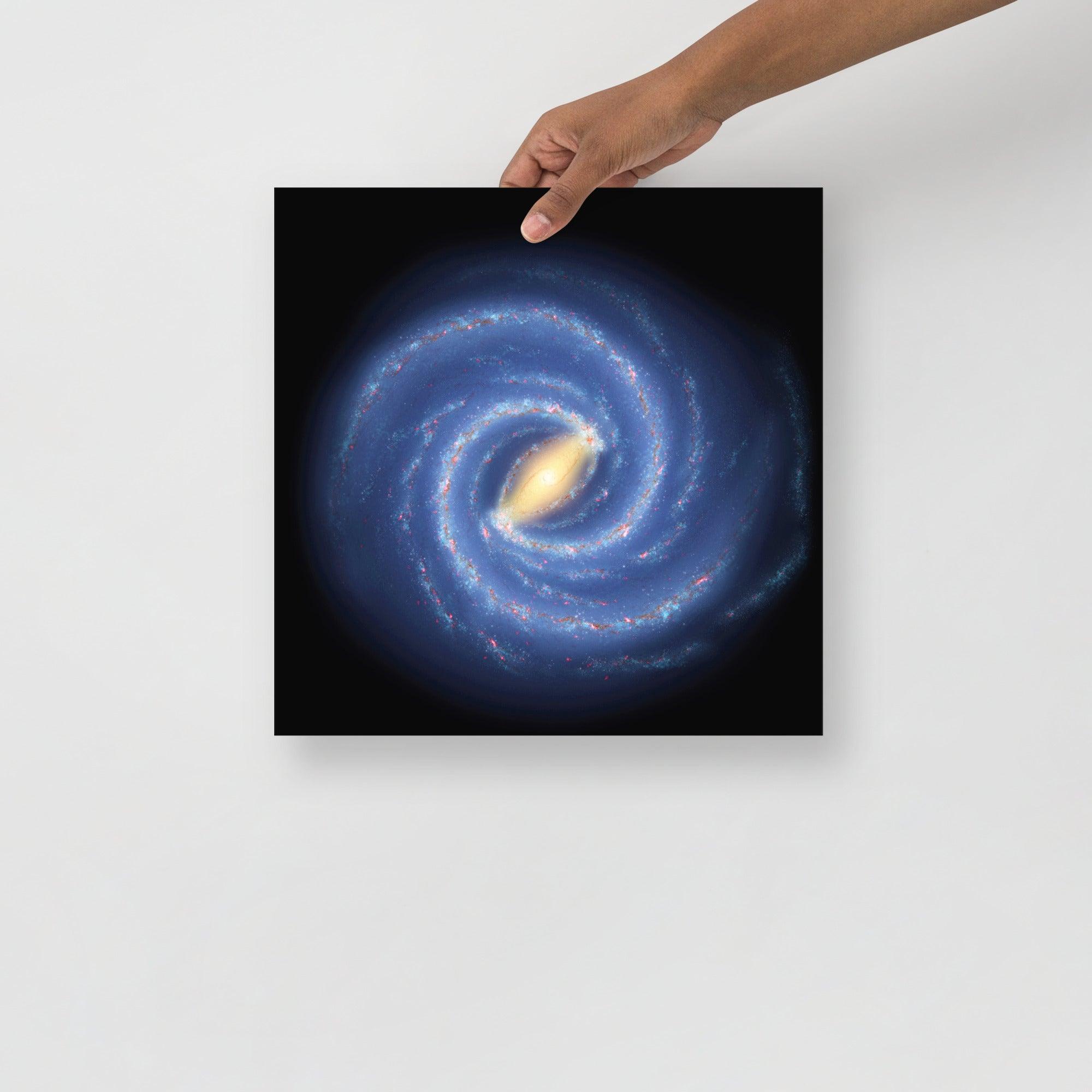 The Milky Way Galaxy poster on a plain backdrop in size 14x14”.