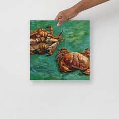 A Two Crabs By Vincent Van Gogh poster on a plain backdrop in size 14x14”.