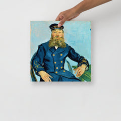 A Postman Joseph Roulin by Vincent van Gogh poster on a plain backdrop in size 14x14”.