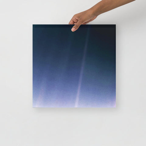 Image of A Pale Blue Dot poster on a plain backdrop in size 16x16”.