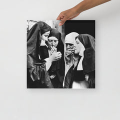 A Nuns Smoking poster on a plain backdrop in size 16x16”.