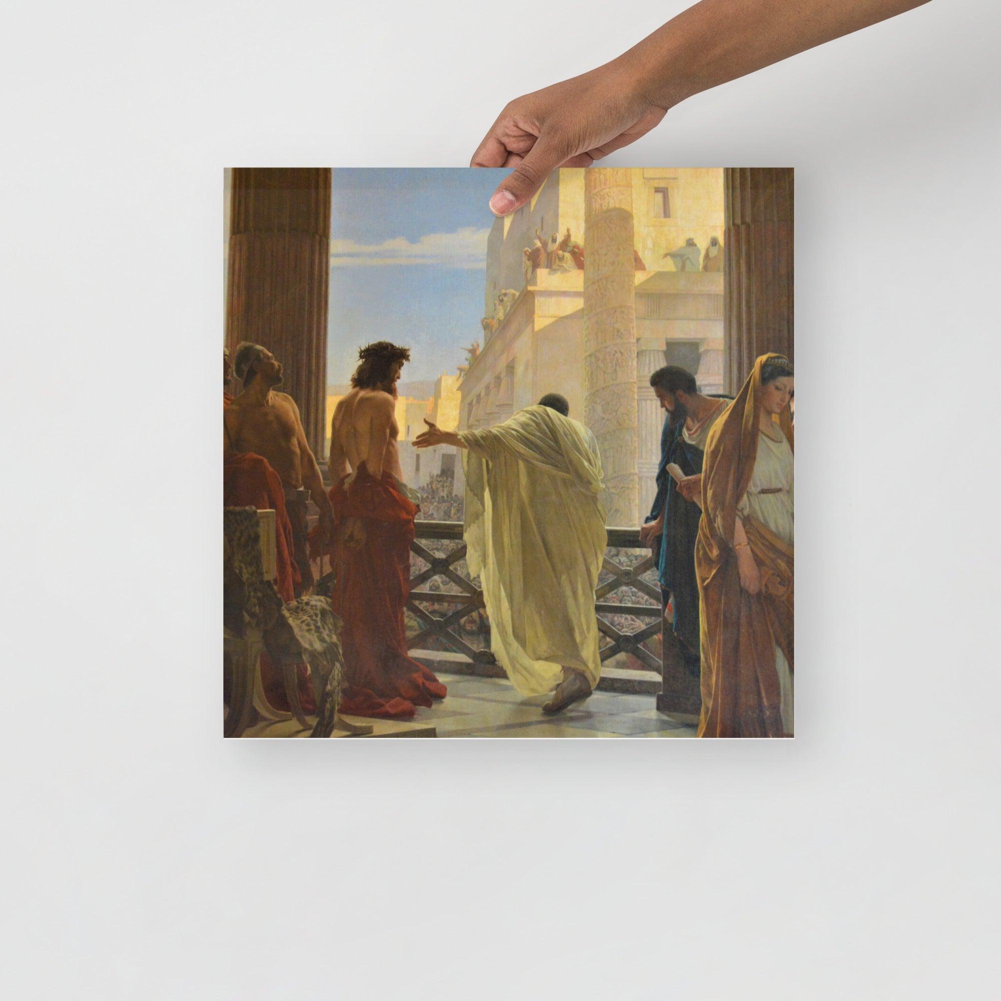 An Ecce Homo poster on a plain backdrop in size 16x16”.