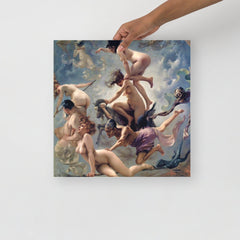 A Witches Going to Their Sabbath by Luis Ricardo Falero poster on a plain backdrop in size 16x16”.