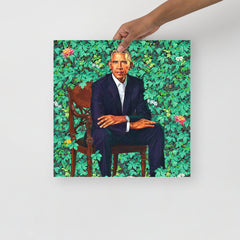 A President Barack Obama poster on a plain backdrop in size 16x16”.