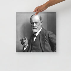 A Sigmund Freud Portrait poster on a plain backdrop in size 16x16”.