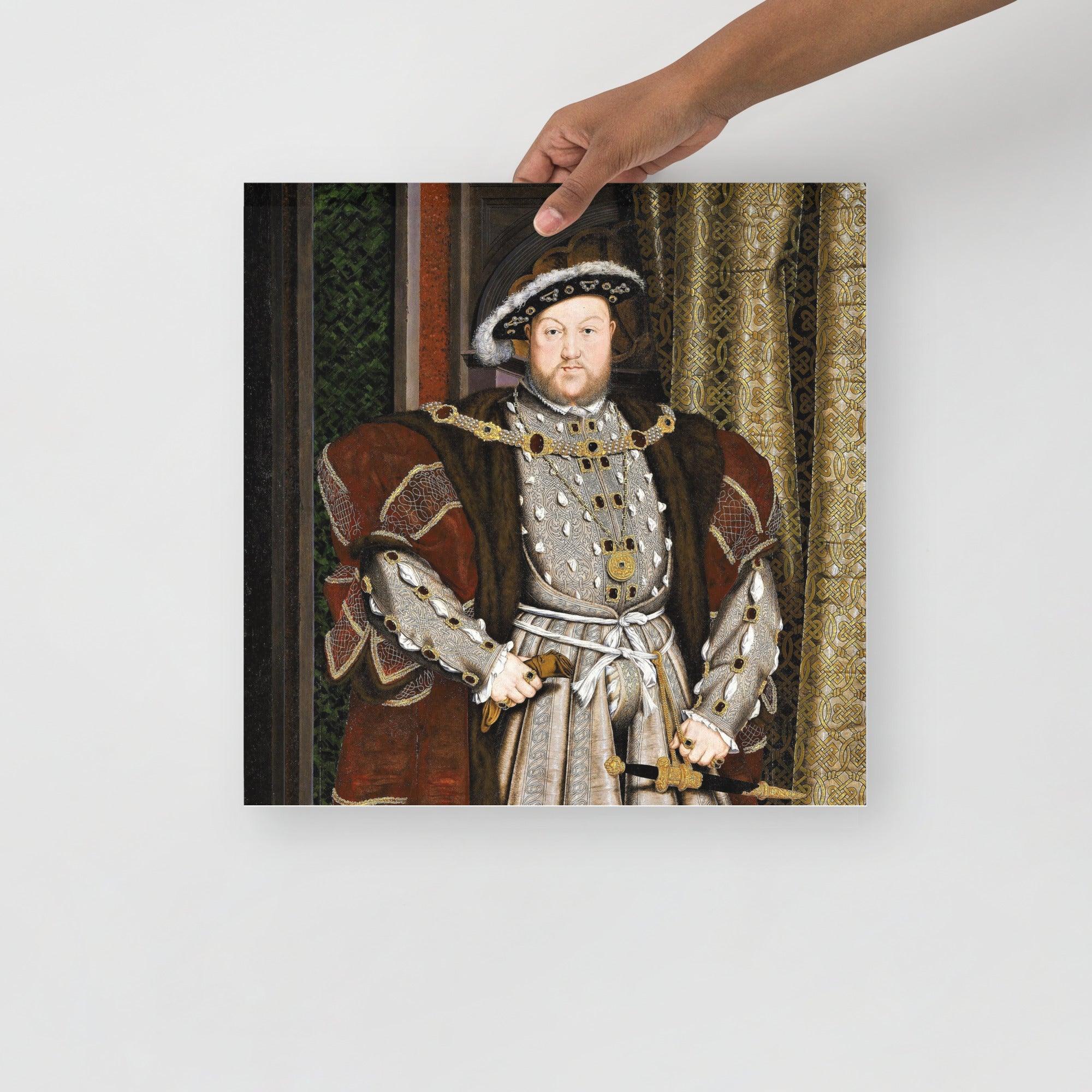A Henry VIII Of England poster on a plain backdrop in size 16x16”.
