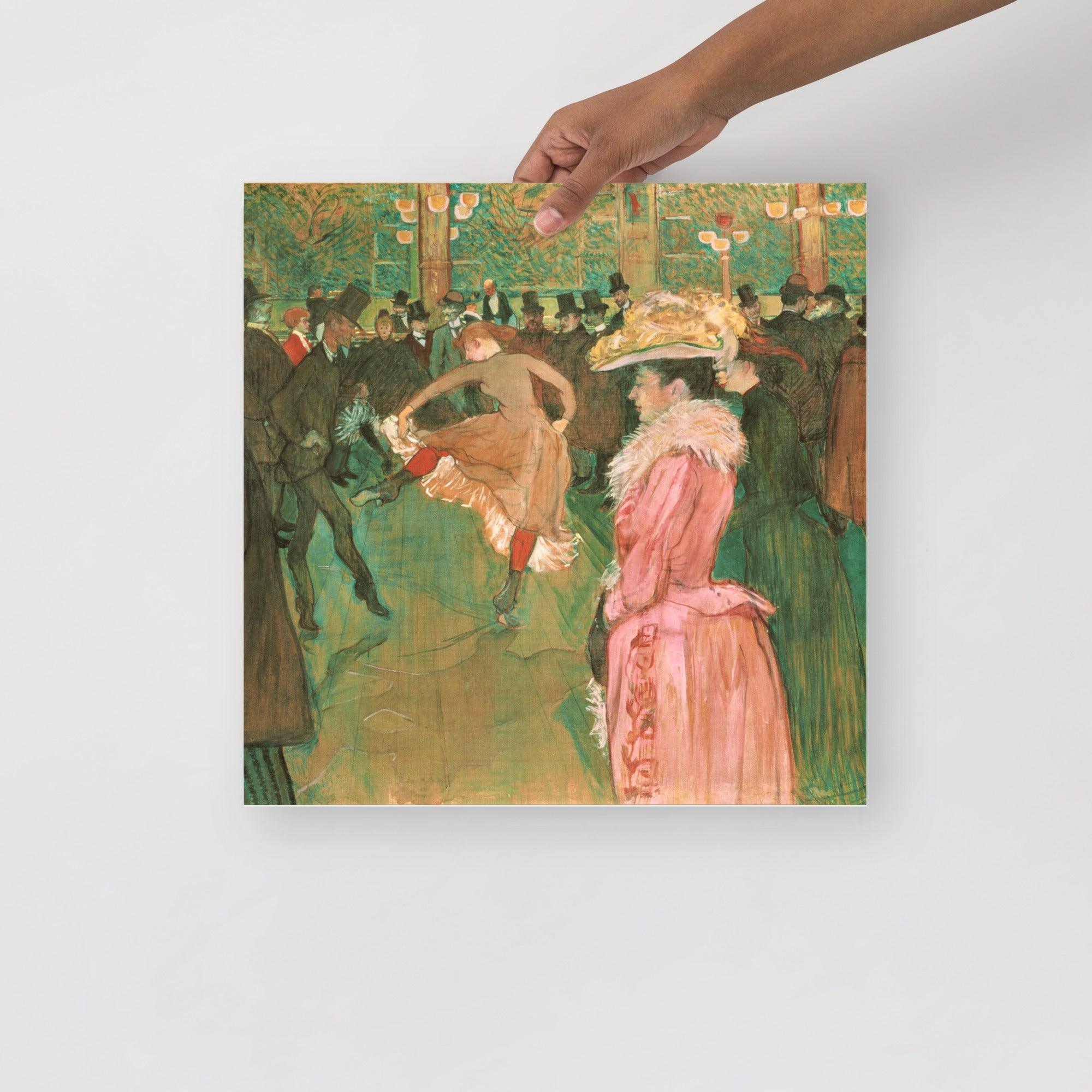 An At the Moulin Rouge: The Dance by Henri Toulouse-Lautrec poster on a plain backdrop in size 16x16”.