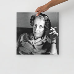 A Hannah Arendt poster on a plain backdrop in size 16x16”.