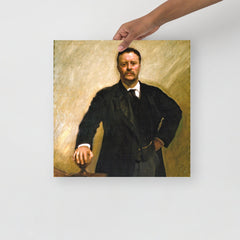A Theodore Roosevelt by John Singer Sargent poster on a plain backdrop in size 16x16”.