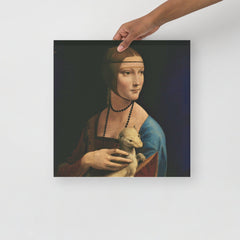 The Lady with the Ermine by Leonardo Da Vinci poster on a plain backdrop in size 16x16”.