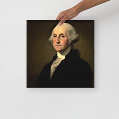 A George Washington by Gilbert Stuart poster on a plain backdrop in size 16x16”.