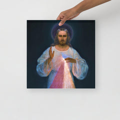 A Divine Mercy by Eugeniusz Kazimirowski poster on a plain backdrop in size 16x16”.