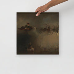 A Santa Claus Dropping Gifts Down The Chimney by William Holbrook Beard poster on a plain backdrop in size 16x16”.