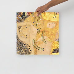 A Water Serpents I by Gustav Klimt poster on a plain backdrop in size 16x16”.