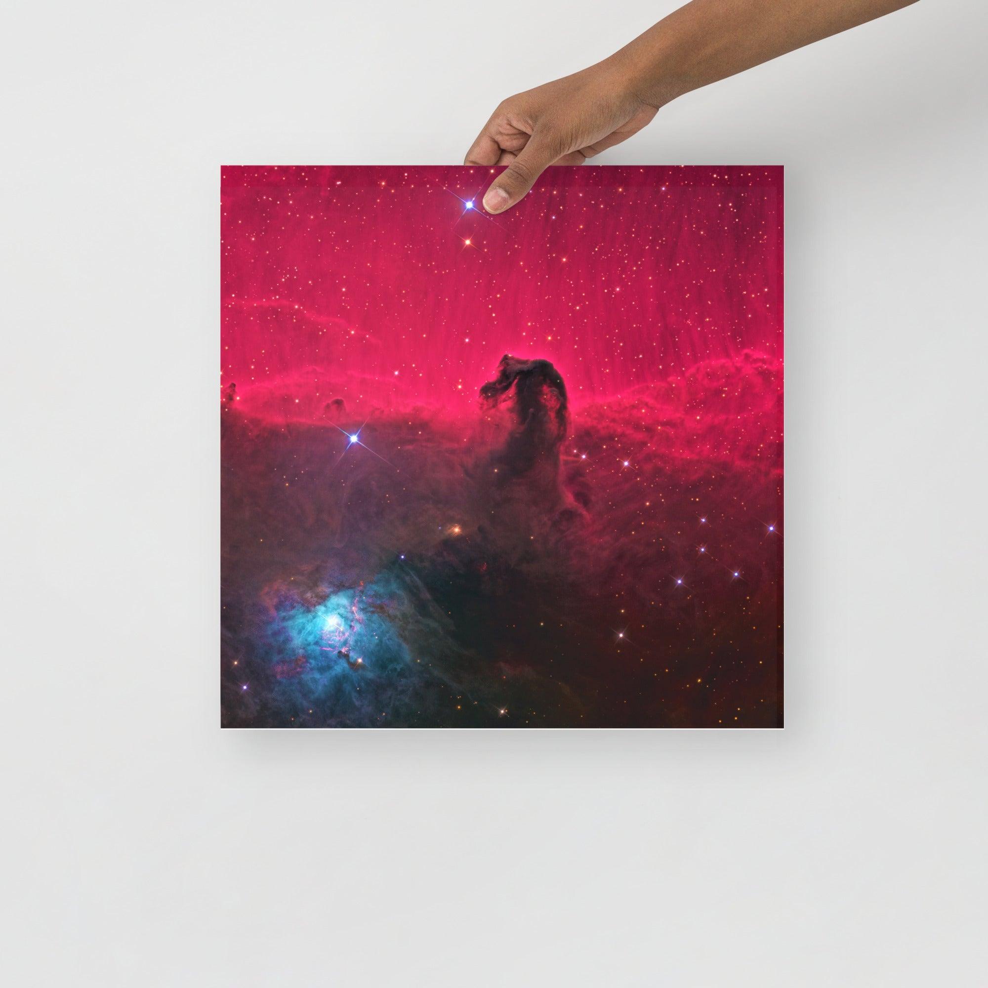 A Horsehead Nebula poster on a plain backdrop in size 16x16”.