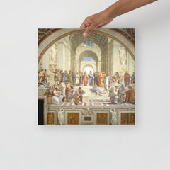 The School of Athens by Raphael poster on a plain backdrop in size 16x16”.