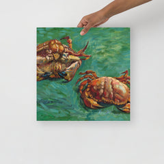 A Two Crabs By Vincent Van Gogh poster on a plain backdrop in size 16x16”.