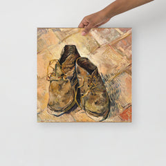 A Shoes by Vincent Van Gogh poster on a plain backdrop in size 16x16”.