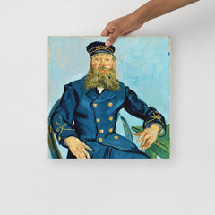 A Postman Joseph Roulin by Vincent van Gogh poster on a plain backdrop in size 16x16”.