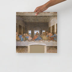 The Last Supper by Leonardo Da Vinci poster on a plain backdrop in size 16x16”.