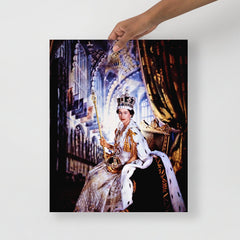 A Queen Elizabeth Coronation poster on a plain backdrop in size 16x20”.
