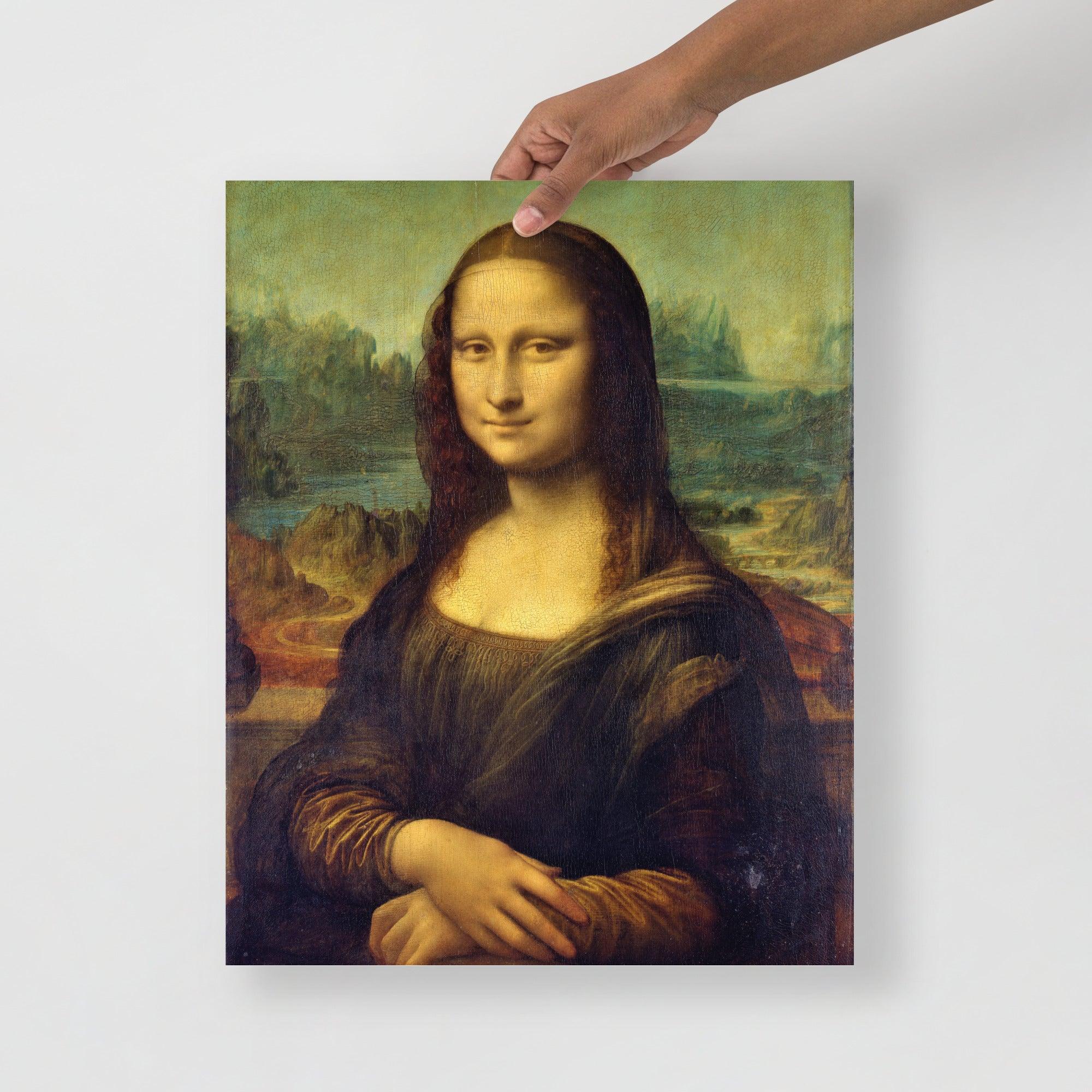 A Mona Lisa by Leonardo Da Vinci poster on a plain backdrop in size 16x20”.