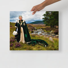 The Queen at Her Balmoral Estate poster on a plain backdrop in size 16x20”.