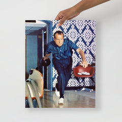 A Richard Nixon Bowling poster on a plain backdrop in size 16x20”.