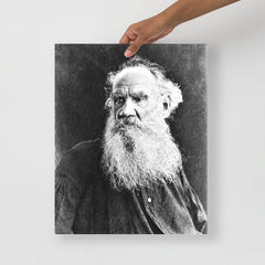 A Leo Tolstoy poster on a plain backdrop in size 16x20”.