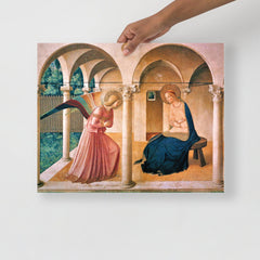 The Annunciation by Beato Angelico poster on a plain backdrop in size 16x20”.