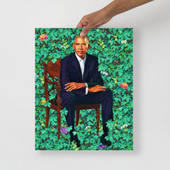 A President Barack Obama poster on a plain backdrop in size 16x20”.