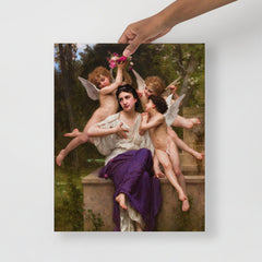 A Dream Of Spring by William Adolphe Bouguereau poster on a plain backdrop in size 16x20”.