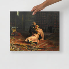 An Ivan the Terrible and His Son Ivan by Ilya Repin poster on a plain backdrop in size 16x20”.