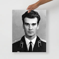 A Stanislav Petrov poster on a plain backdrop in size 16x20”.